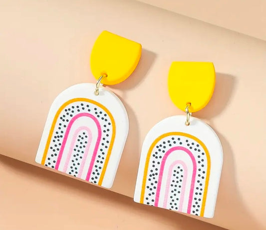 Black & Yellow Polka Dot Rainbow Earrings