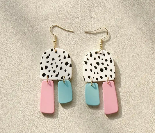 Geometric Shape Dot Pattern Colourful Dangle Earrings