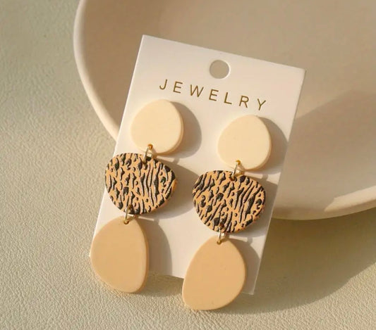 Dangle Earrings with Black Stripes and Coffee