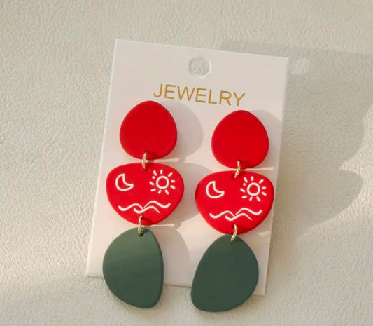 Dangle Earrings with red and green Colour