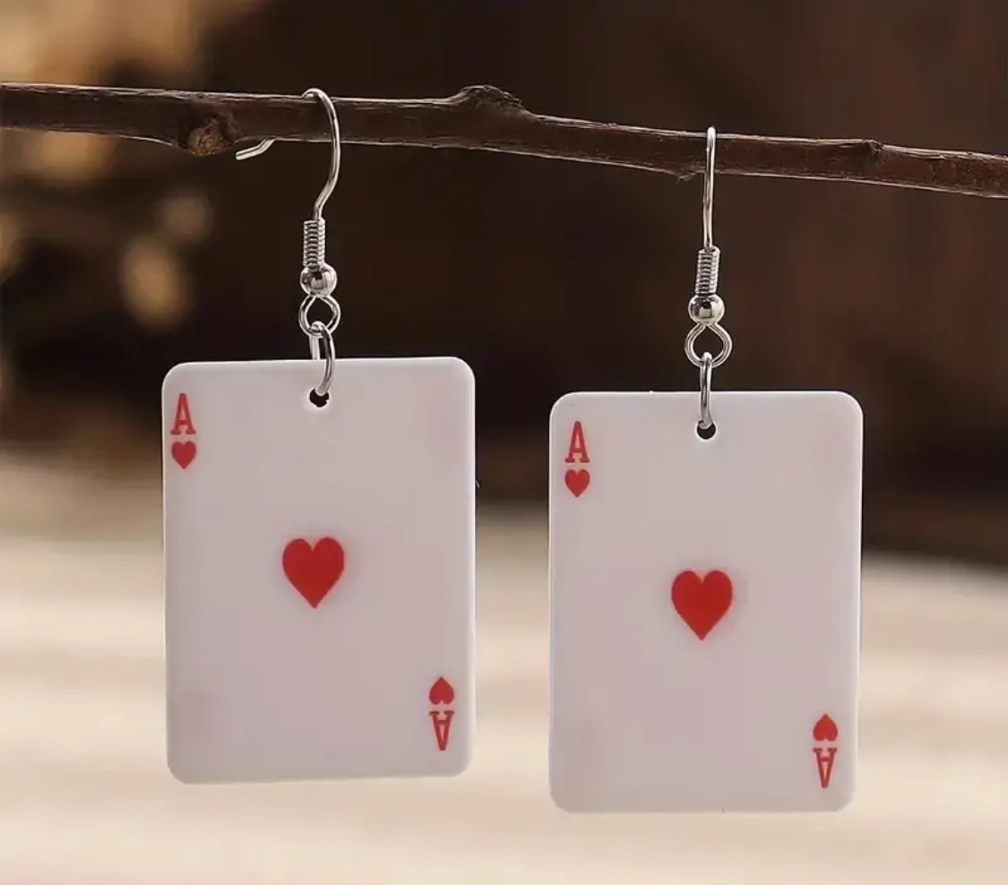 Ace Of Spades Playing Card Drop Earrings