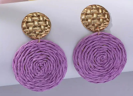 Handwoven Raffia Round Earrings