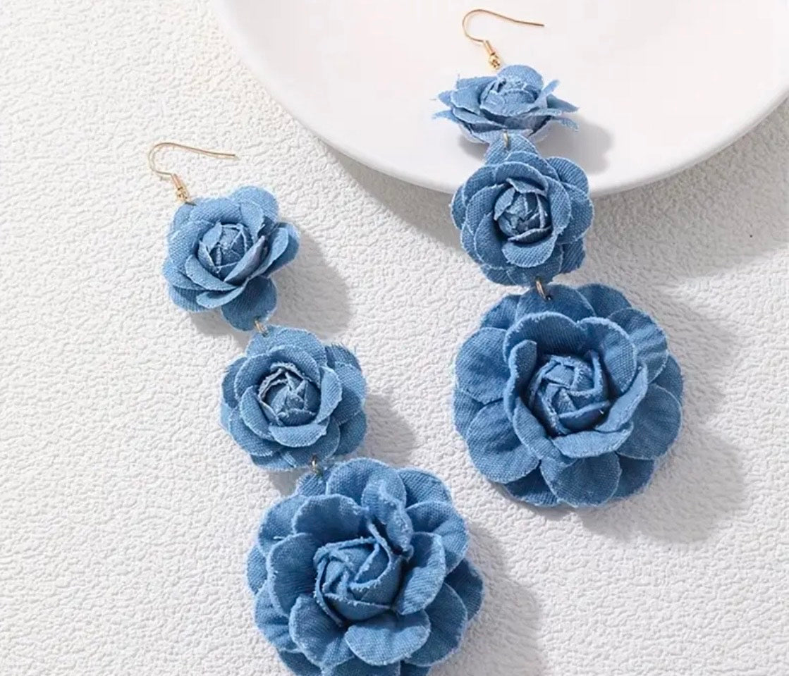 Blue Rose Drop Earrings