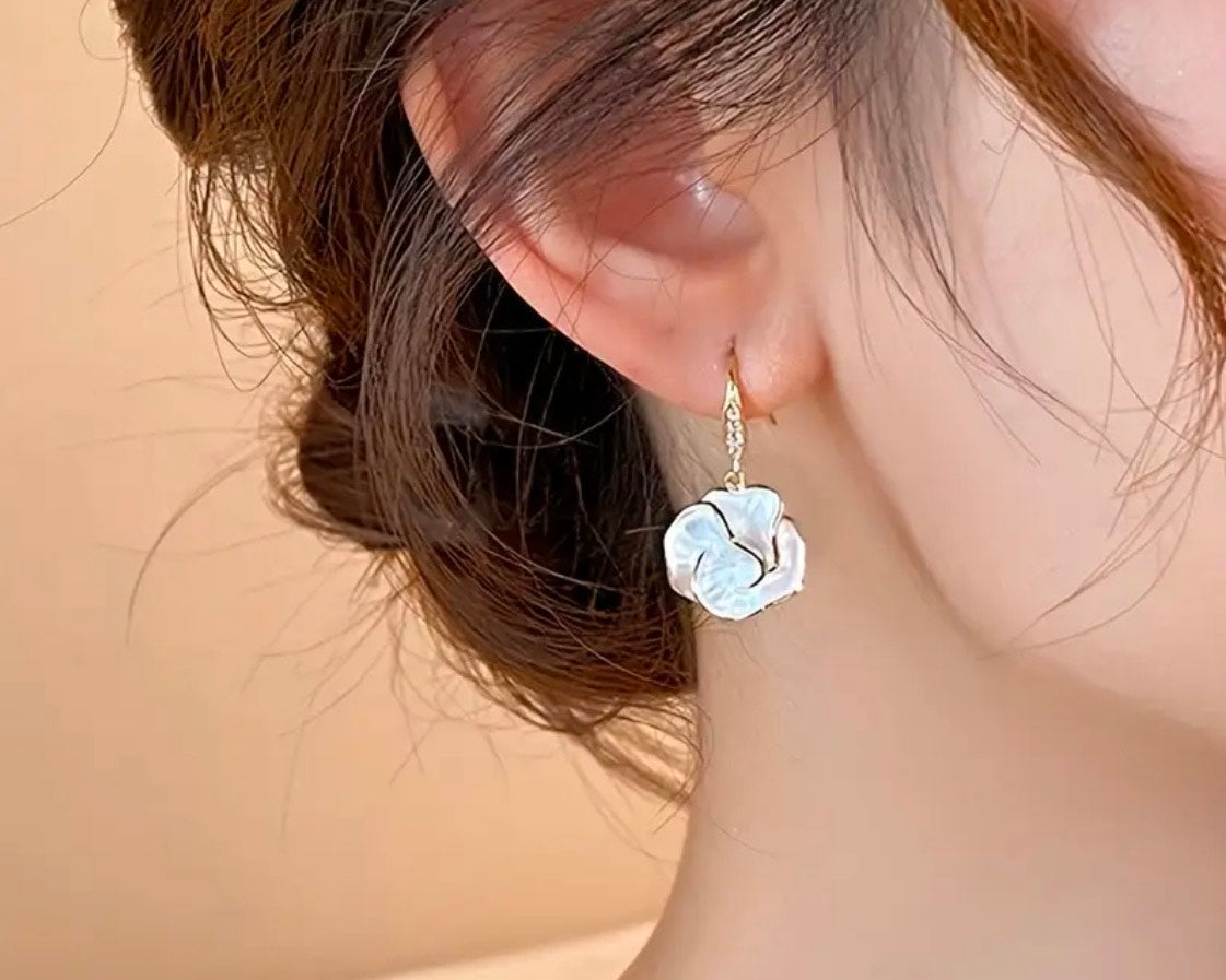 White Flower Dangle Earrings