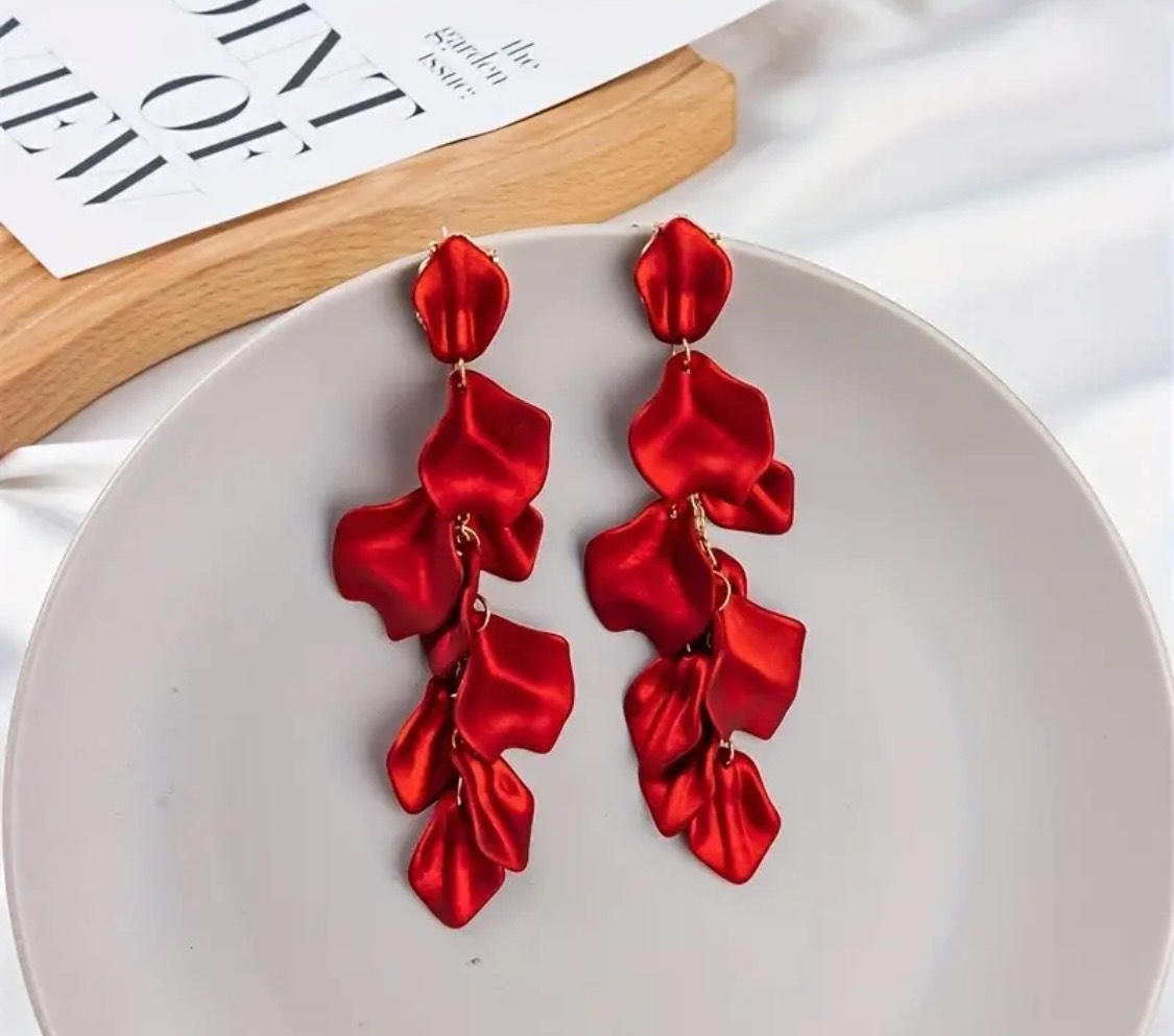 Red Rose Petal Earrings