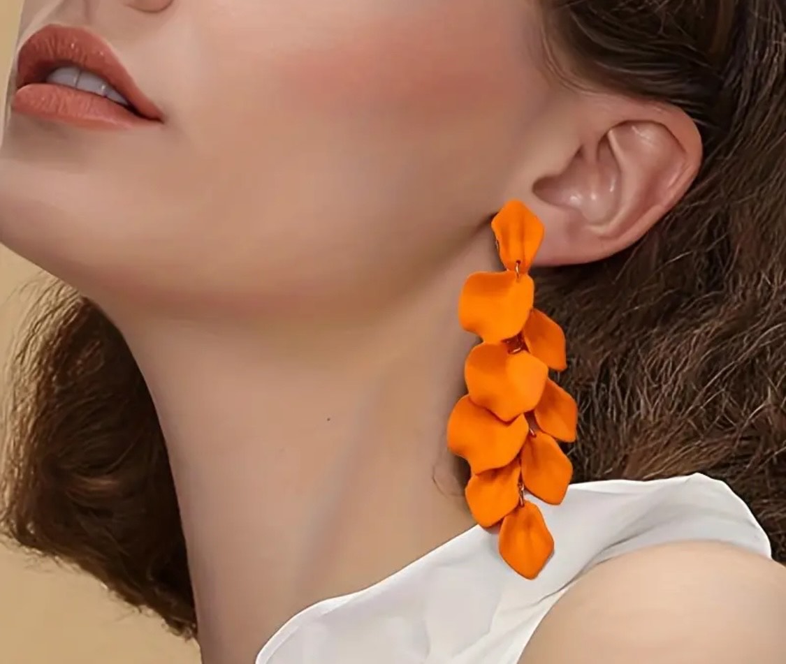 Orange Rose Petal Earrings