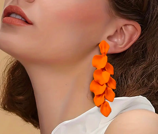 Orange Rose Petal Earrings