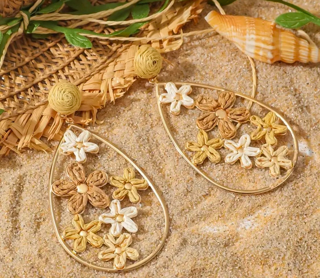 Raffia Flower Drop Earrings