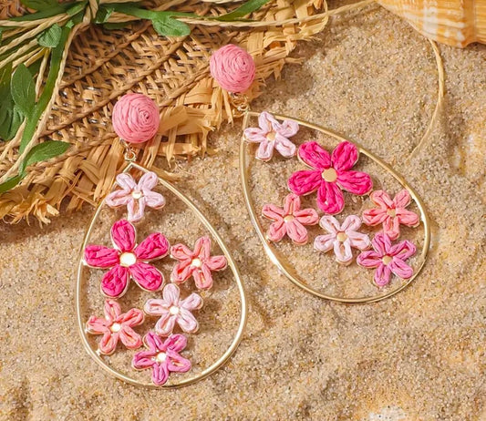 Raffia Flower Drop Earrings