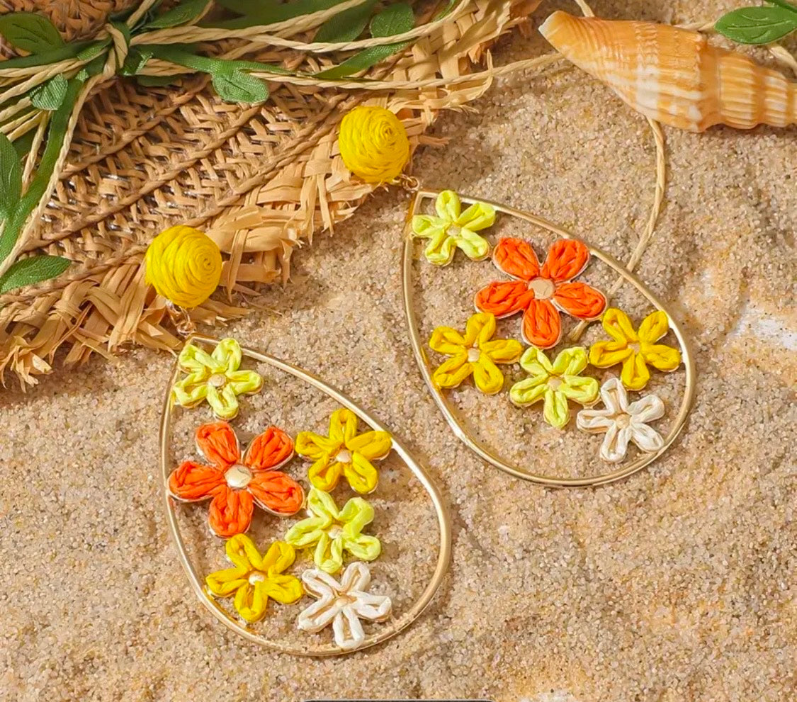 Raffia Flower Drop Earrings