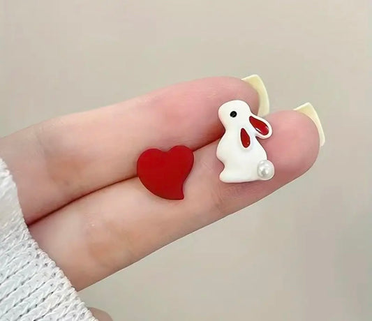 Red Heart &amp; Bunny Stud Earrings