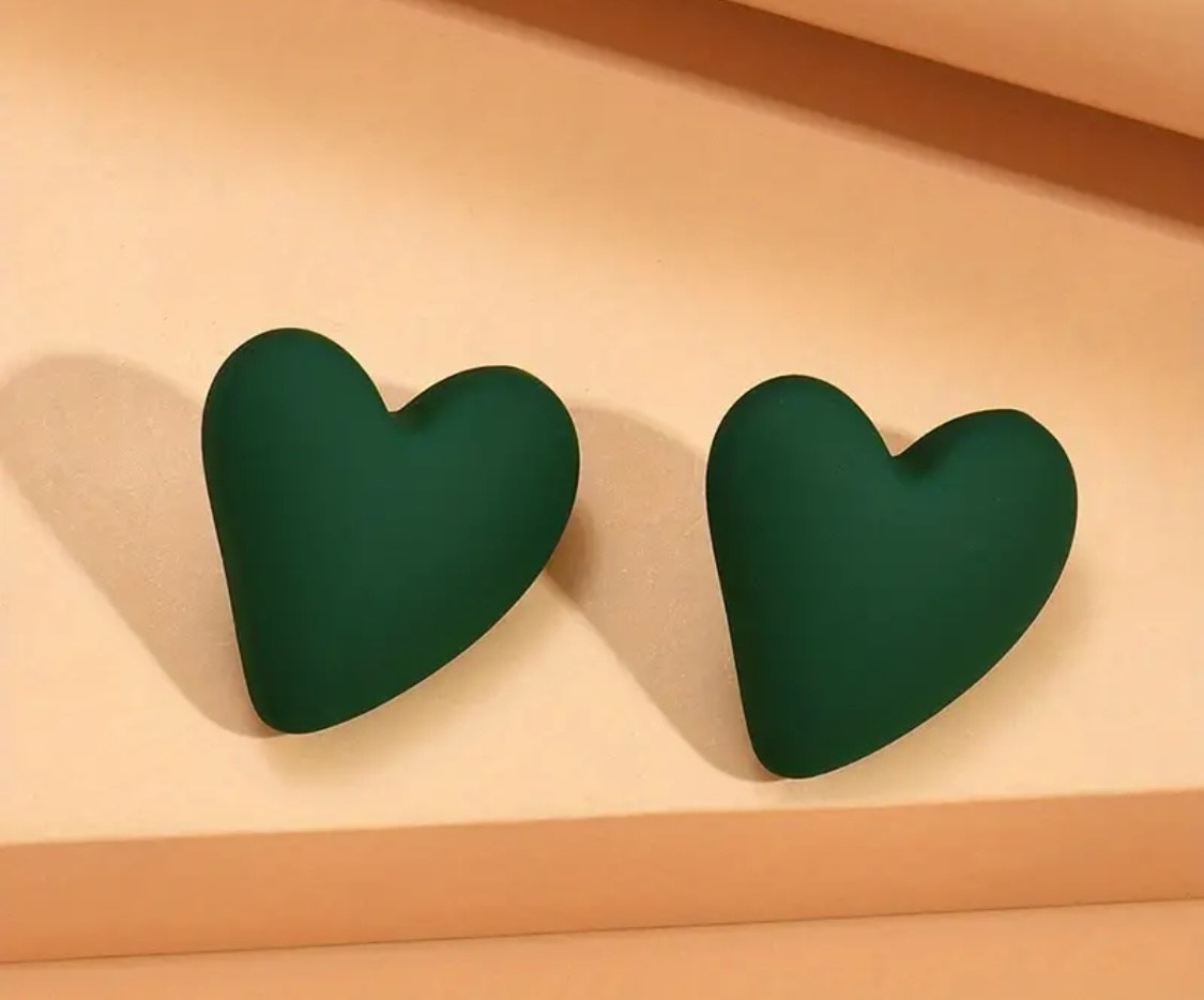 Green Heart Shaped Stud Earrings