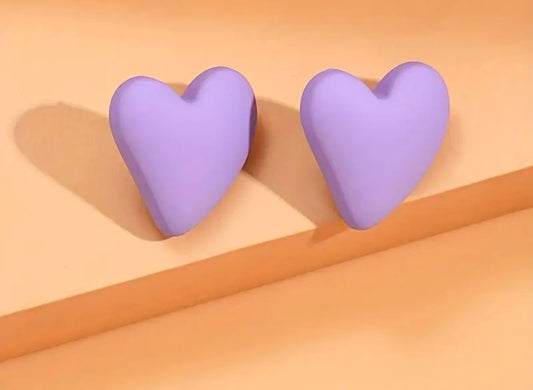 Purple Heart Shaped Stud Earrings