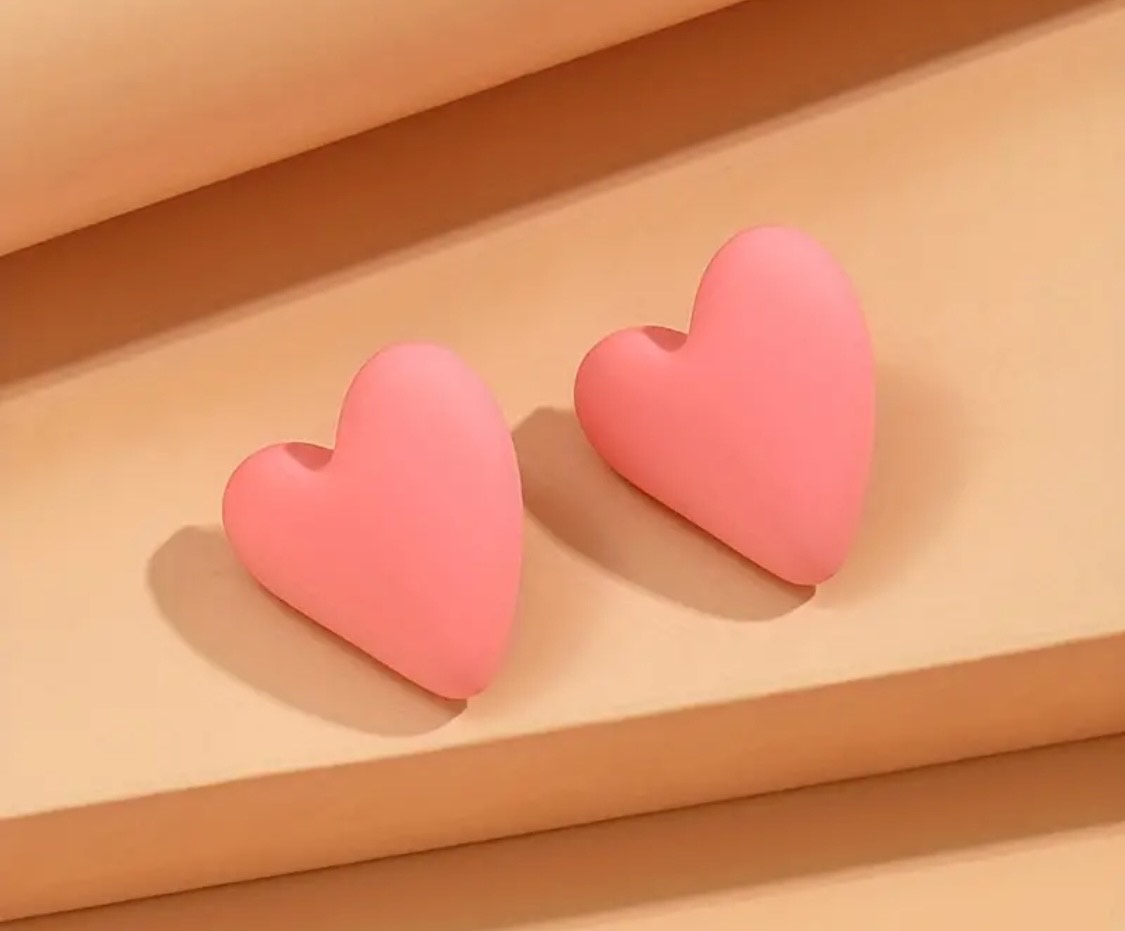 Pink Heart Shaped Stud Earrings