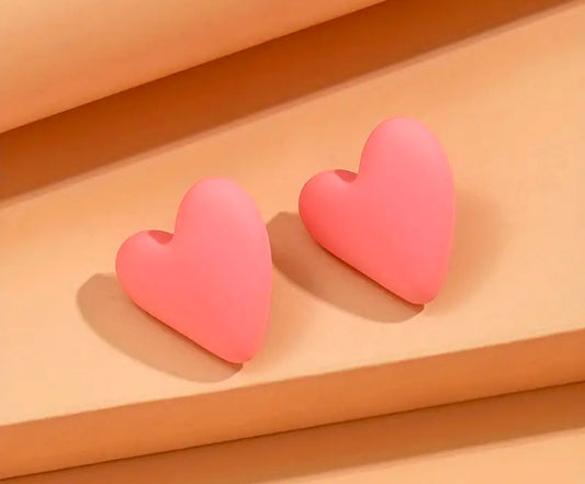 Pink Heart Shaped Stud Earrings