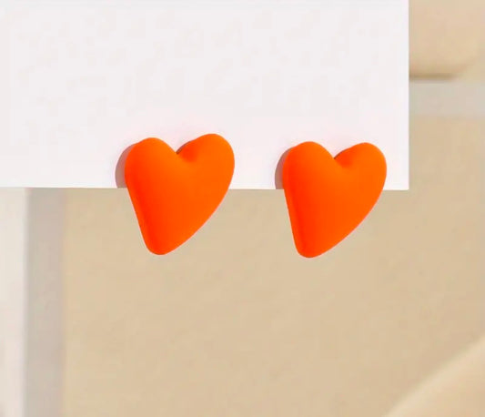 Orange Heart Shaped Stud Earrings