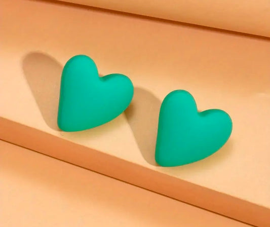 Aqua Green Heart Shaped Stud Earrings