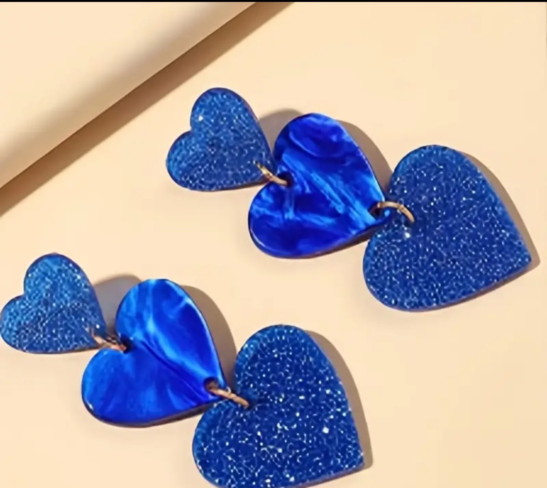 Blue Drop Earrings Sparkling Heart